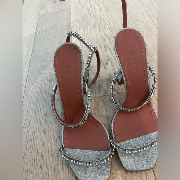 Amina Muaddi silver glitter and rhinestone heeled sandal 38 - Picture 11 of 16